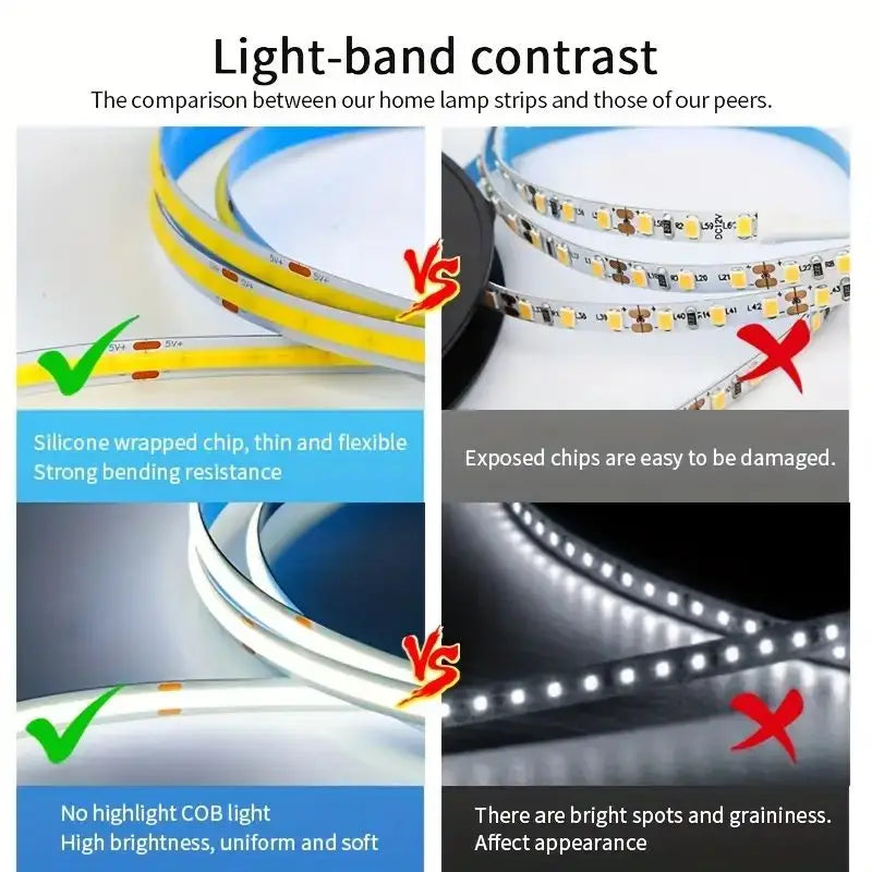 LED COB Light Strip with Touch Dimmer – Flexible 5V USB LED Tape for Indoor Lighting