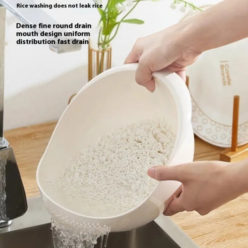 1PC Plastic Colander Rice Bowl Drain Basket with Handle – Fruit & Vegetable Washing Basket, Home Kitchen Organizer