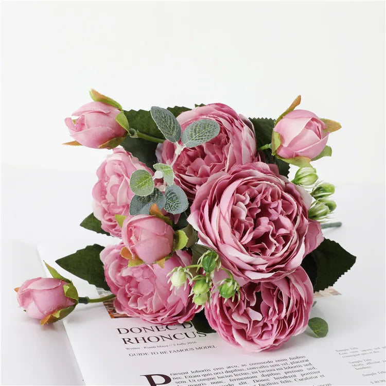 5 Forks 8 Heads Artificial Flowers Small Peony Bouquet Wedding Decorative Plants Wreaths Vases for Home Decoration Accessories