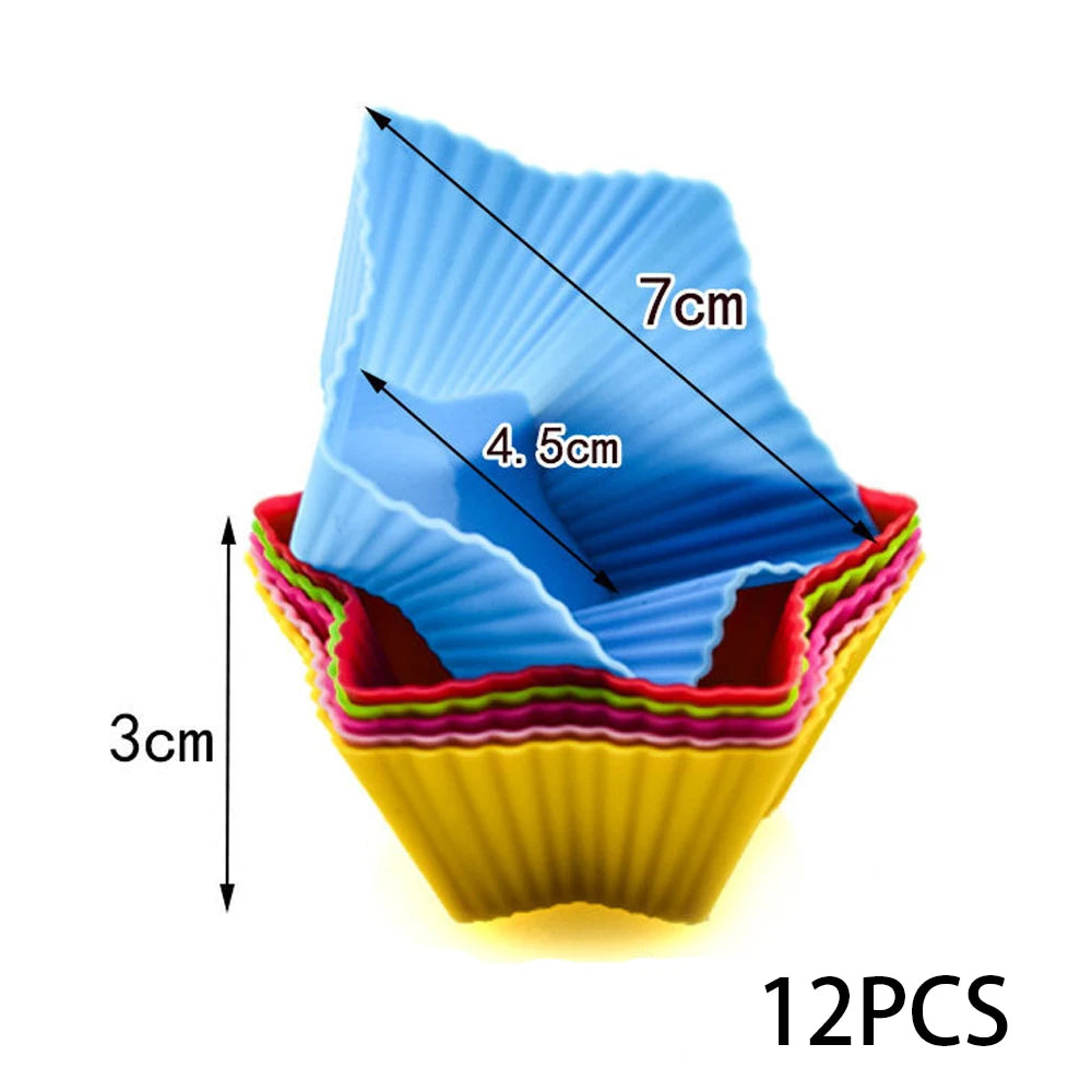 12pcs Silicone Cake Molds – Round & Heart Shape Muffin & Cupcake Baking Molds, BPA-Free Bakeware