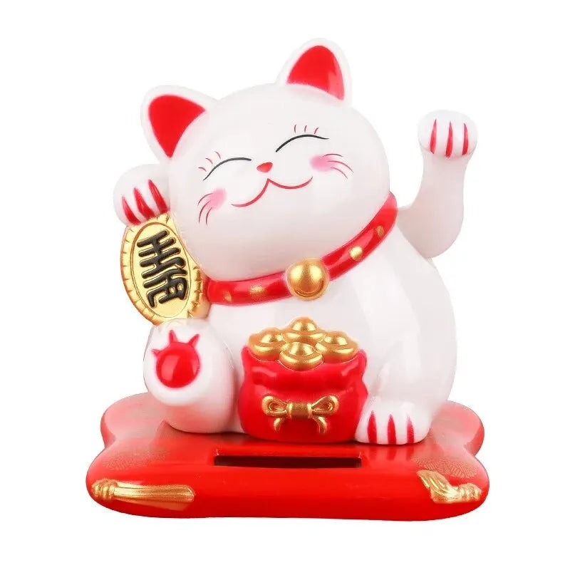 1pc Solar-Powered Lucky Beckoning Cat – Waving Wealth & Good Fortune Ornament for Home and Office