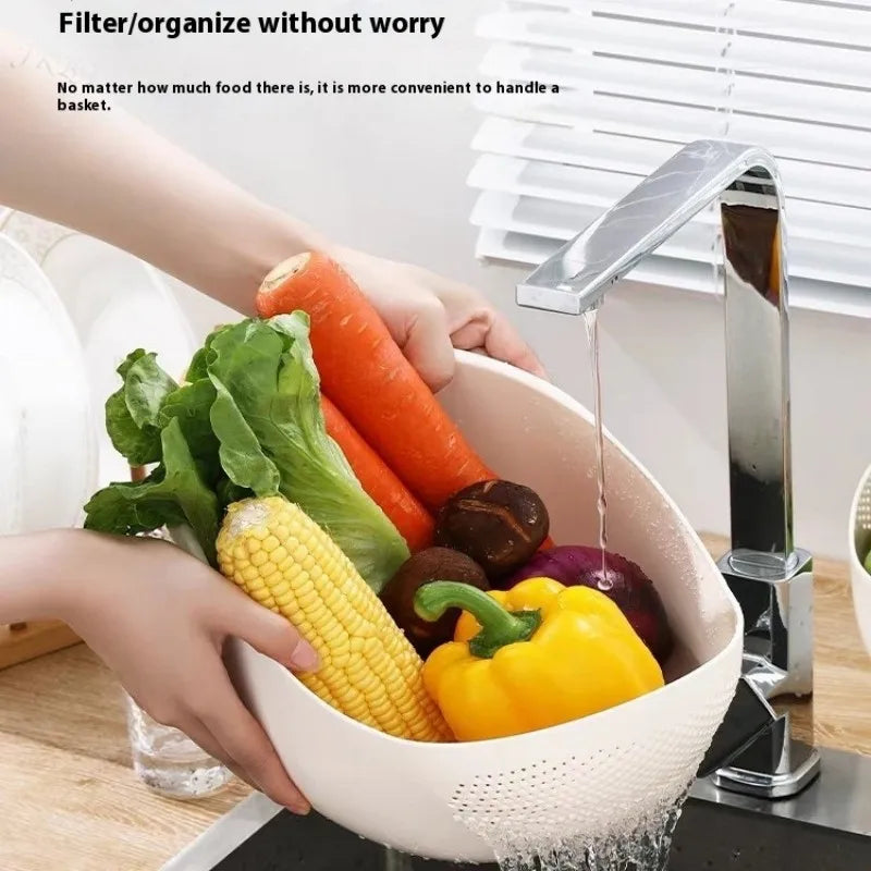 1PC Plastic Colander Rice Bowl Drain Basket with Handle – Fruit & Vegetable Washing Basket, Home Kitchen Organizer