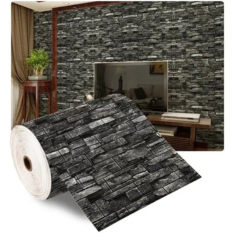 70cm x 2m 3D Soft Foam Brick Wallpaper Sticker Roll – DIY Self-Adhesive Decorative Wall Paper for Living Room, Kitchen & Bathroom