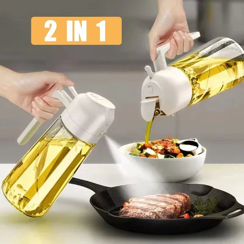 1-2PCS 2-in-1 Olive Oil Dispenser Bottle 500ml – Plastic Cooking Oil Sprayer for BBQ, Baking & Kitchen Use