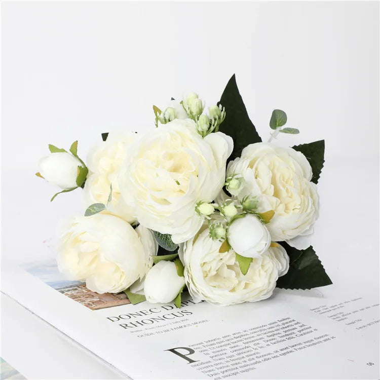 5 Forks 8 Heads Artificial Flowers Small Peony Bouquet Wedding Decorative Plants Wreaths Vases for Home Decoration Accessories