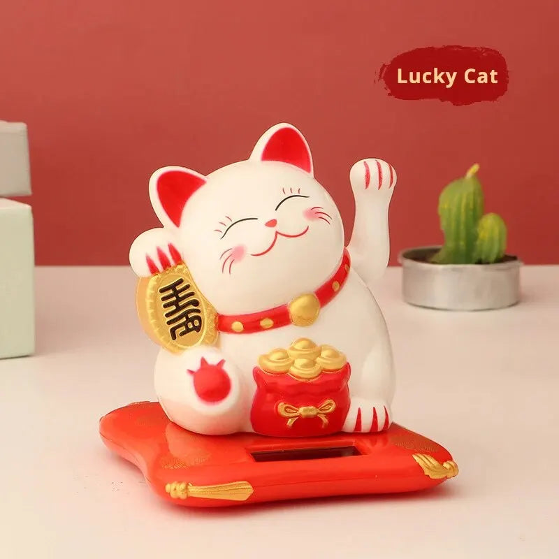 1pc Solar-Powered Lucky Beckoning Cat – Waving Wealth & Good Fortune Ornament for Home and Office