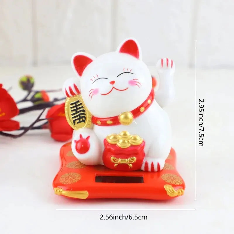 1pc Solar-Powered Lucky Beckoning Cat – Waving Wealth & Good Fortune Ornament for Home and Office