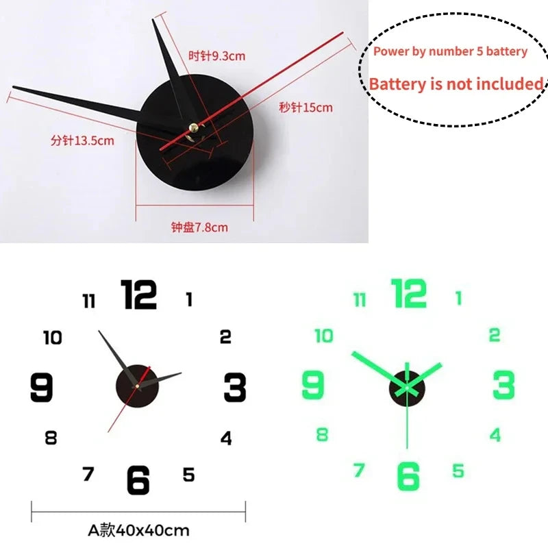 Luminous Digital DIY Stereoscopic Wall Clock – Silent, Modern Home Decoration for Living Room & Bedroom