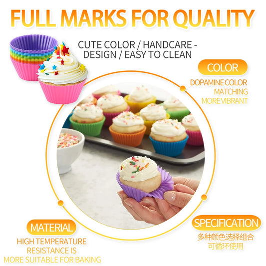 12pcs Silicone Cake Molds – Round & Heart Shape Muffin & Cupcake Baking Molds, BPA-Free Bakeware