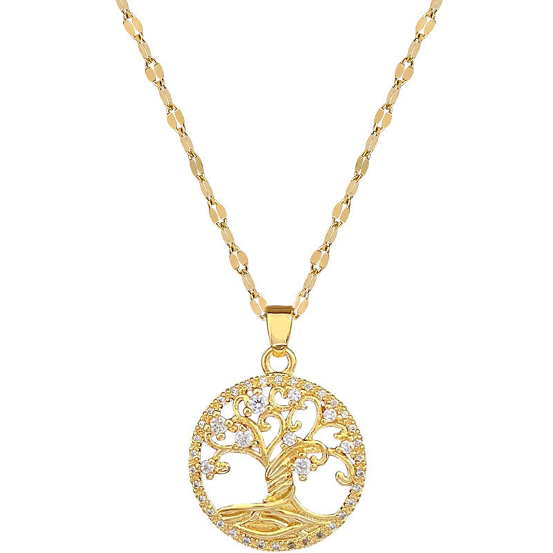 Gold-plated Micro-inlaid Full Rhinestone Zircon Lucky Tree Light Luxury Cross-border Necklace