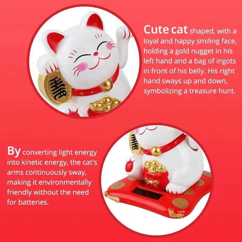 1pc Solar-Powered Lucky Beckoning Cat – Waving Wealth & Good Fortune Ornament for Home and Office