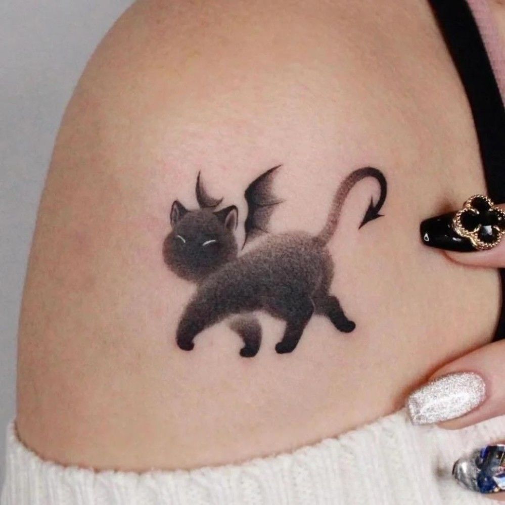 Dark Ink Painting Cat Animal Cute Tattoo Sticker Waterproof