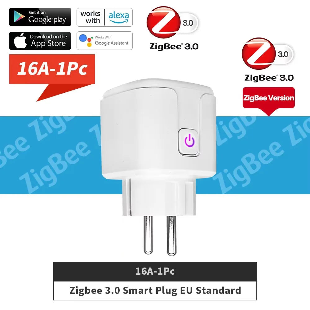 16A/20A Tuya Smart Socket WiFi ZigBee 3.0 EU Plug Power Monitor Timing Function APP Voice Control Alexa Google Home Yandex Alice