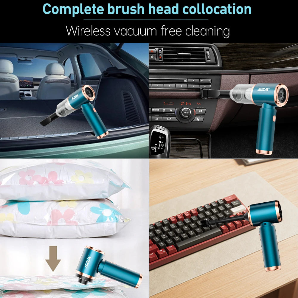 SZUK Wireless Handheld Car Vacuum Cleaner – Strong Suction Portable Mini Vacuum for Car, Home & Keyboard