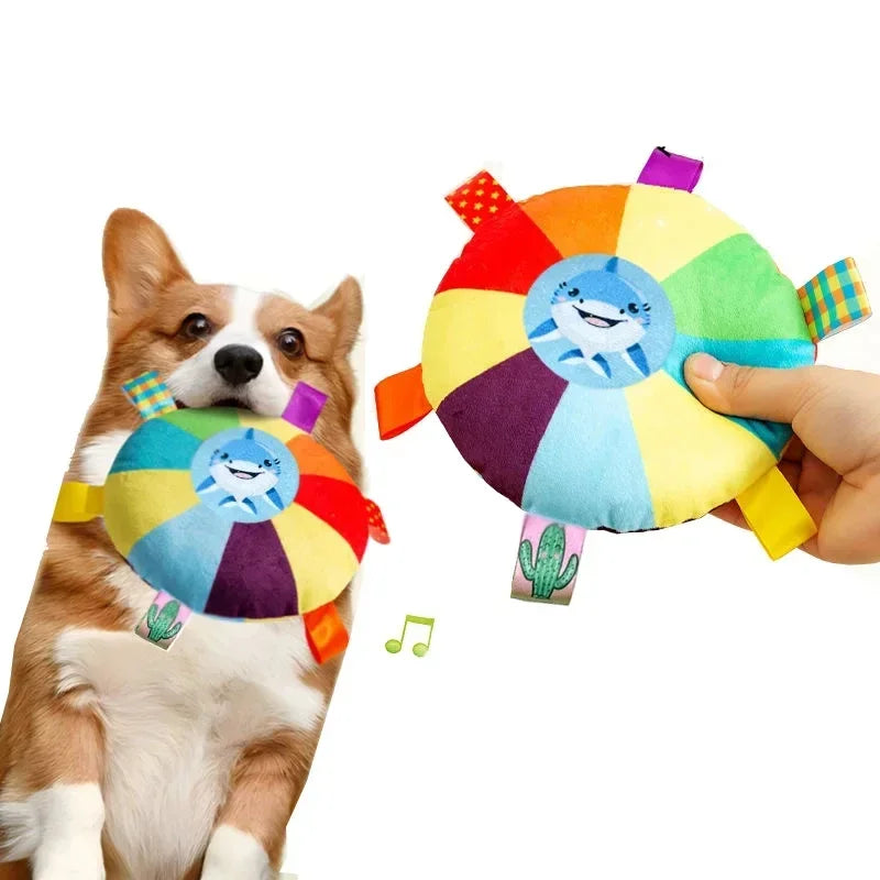Funny Rainbow Plush Flying Saucer Dog Toy – Interactive Outdoor Chew & Training Disc
