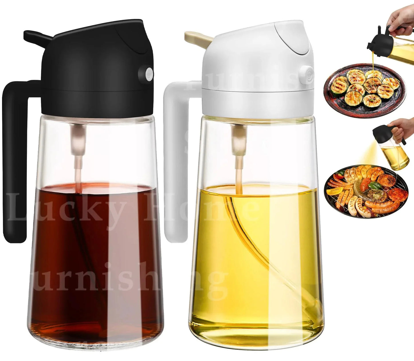 1-2PCS 2-in-1 Olive Oil Dispenser Bottle 500ml – Plastic Cooking Oil Sprayer for BBQ, Baking & Kitchen Use
