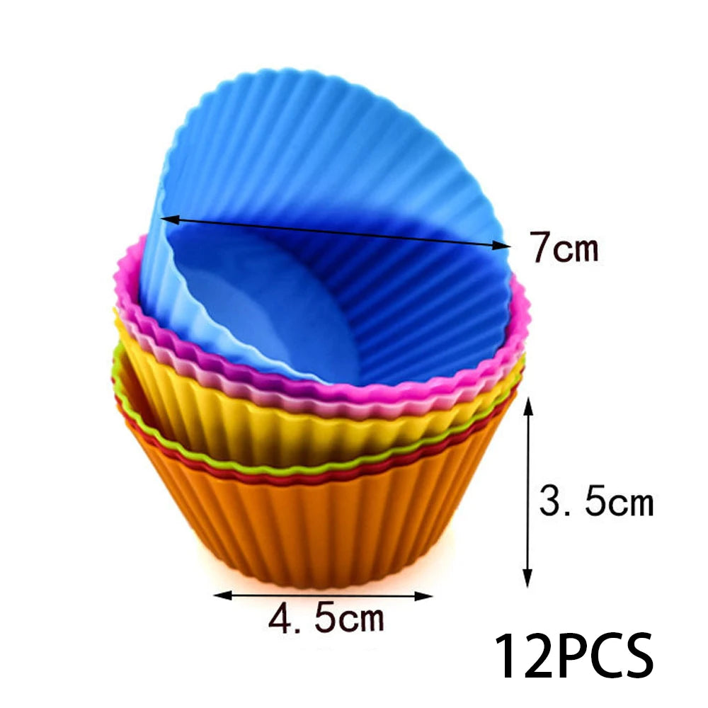 12pcs Silicone Cake Molds – Round & Heart Shape Muffin & Cupcake Baking Molds, BPA-Free Bakeware