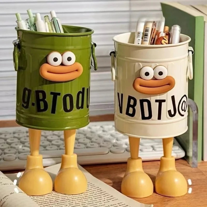 1 Pc Cartoon Pen Holder – Simple Desk & Office Storage Organizer with Random Letter Stickers