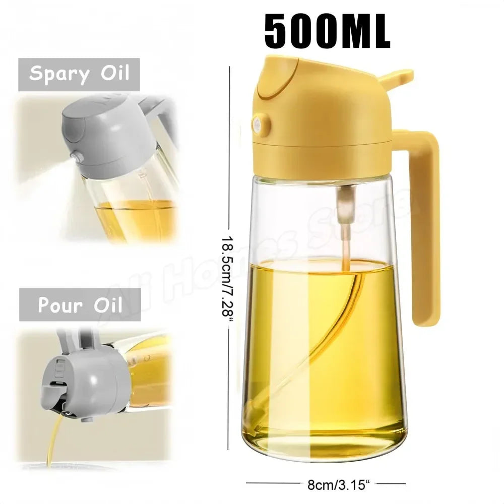 1-2PCS 2-in-1 Olive Oil Dispenser Bottle 500ml – Plastic Cooking Oil Sprayer for BBQ, Baking & Kitchen Use