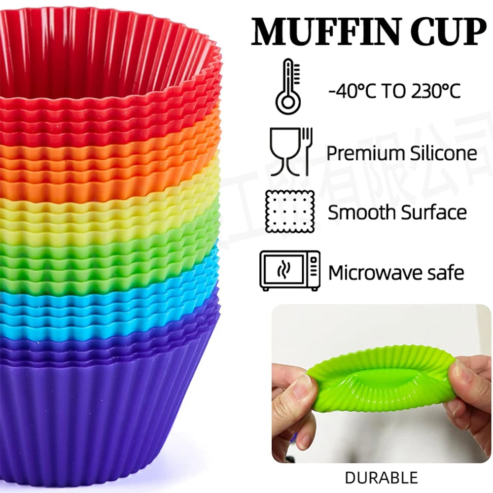 12pcs Silicone Cake Molds – Round & Heart Shape Muffin & Cupcake Baking Molds, BPA-Free Bakeware