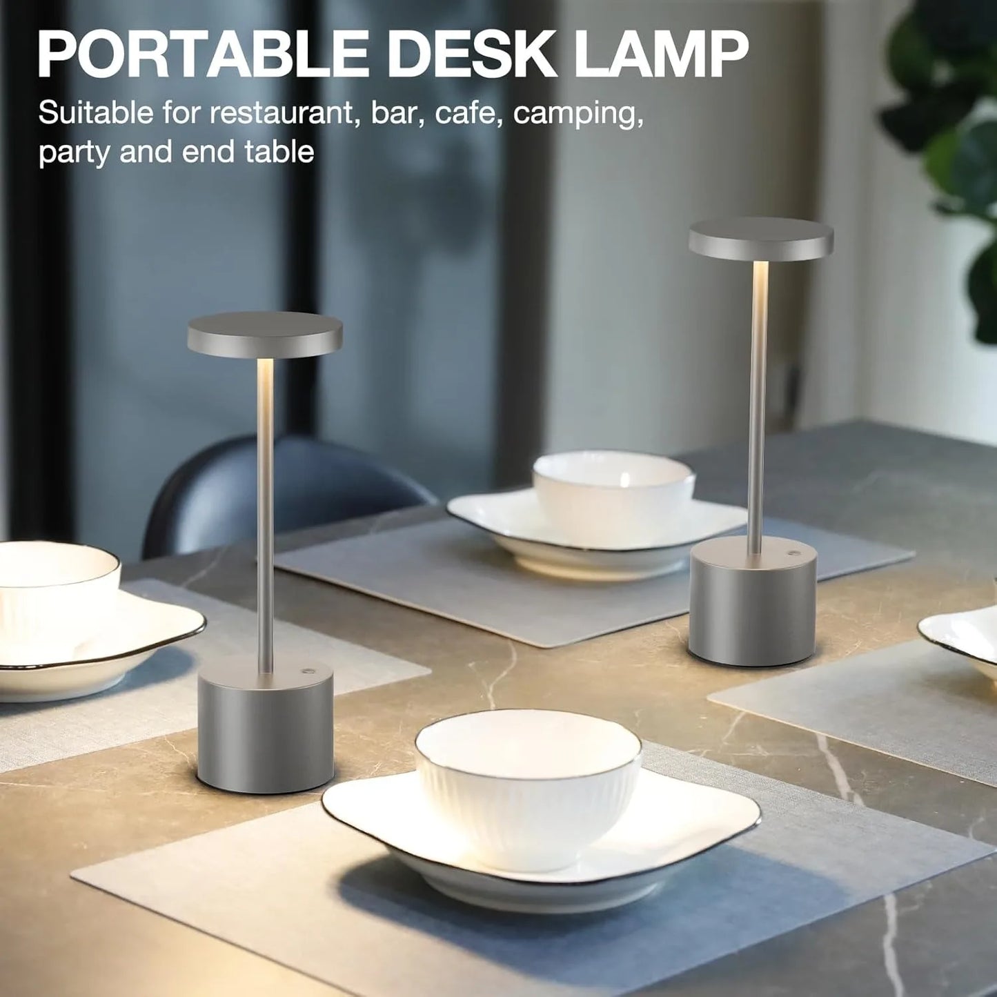 Cordless LED Table Lamp Touch Sensor Rechargeable Desktop Night Light Wireless Reading Lamp for Bedroom Hotel Bar Table Light