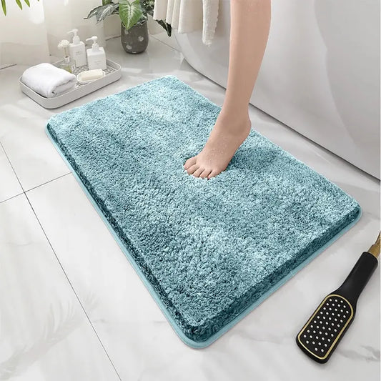 Modern Minimalist Solid Color Floor Mat – Square, Thickened Plush Absorbent Non-Slip Bathroom & Door Carpet