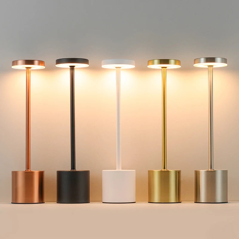 USB Rechargeable LED Table Lamp – Touch Control, 3-Color Dimmable Light, Metal Bedside & Desk Lamp