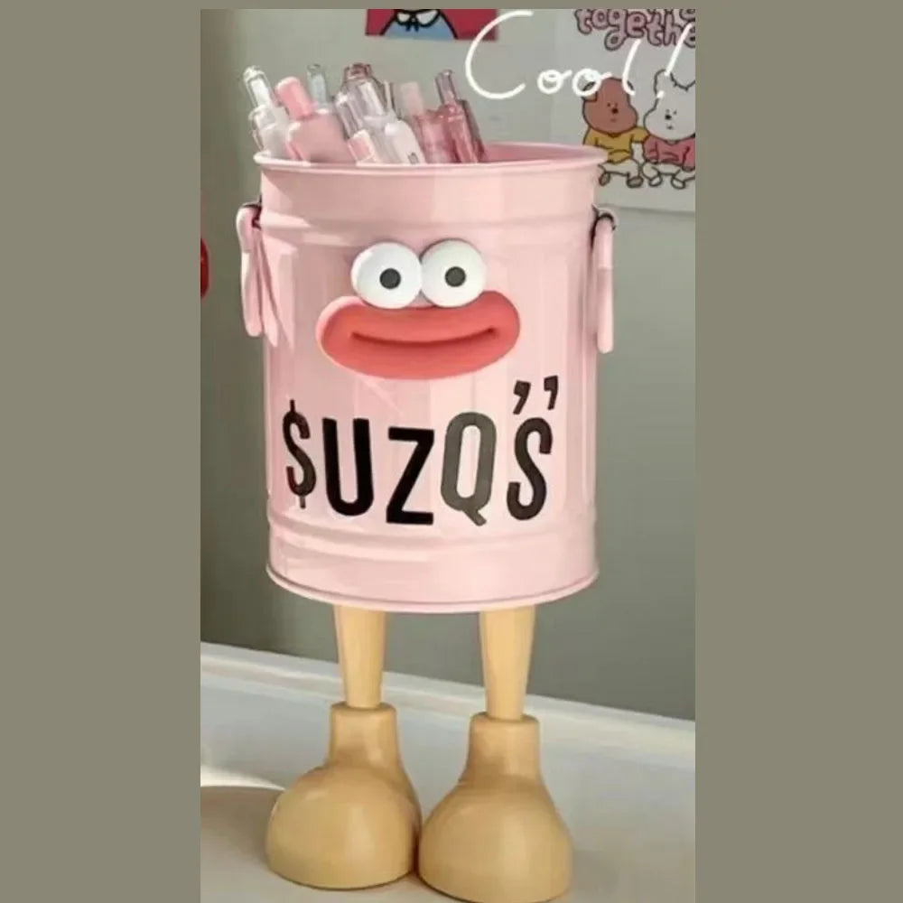 1 Pc Cartoon Pen Holder – Simple Desk & Office Storage Organizer with Random Letter Stickers