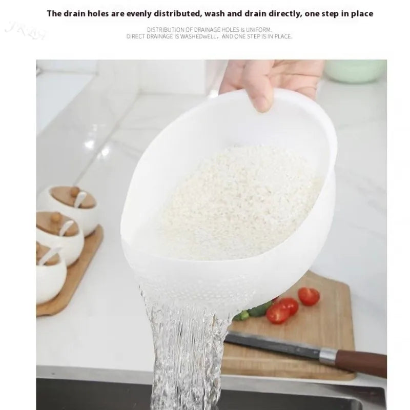 1PC Plastic Colander Rice Bowl Drain Basket with Handle – Fruit & Vegetable Washing Basket, Home Kitchen Organizer