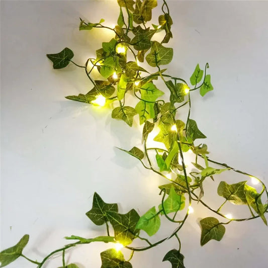 Flower Green Leaf String Lights – Artificial Vine Fairy Lights, Battery Powered Christmas Tree Garland for Wedding & Home Decor