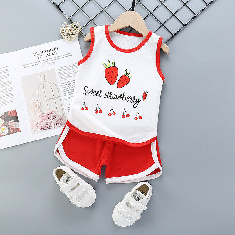 Sports Pure Cotton Girls Casual Fashion Suit Korean Children's Clothing