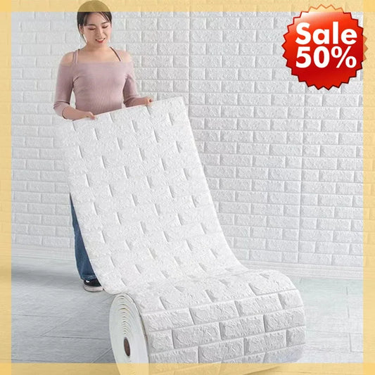 70cm x 2m 3D Soft Foam Brick Wallpaper Sticker Roll – DIY Self-Adhesive Decorative Wall Paper for Living Room, Kitchen & Bathroom