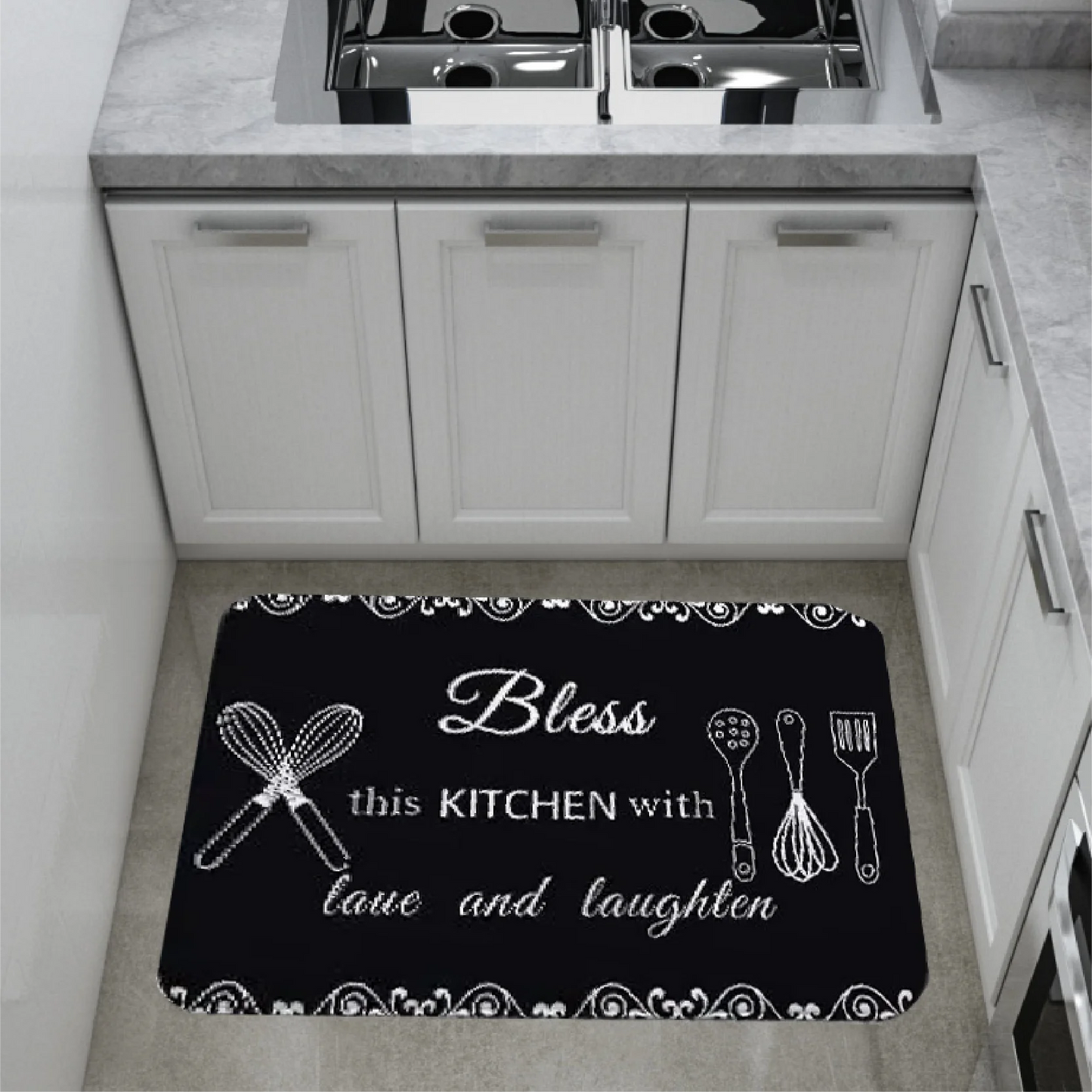 VIKAMA American Minimalist Kitchen Anti-Slip Floor Mat Bathroom Door Mat Kitchen Two-Piece Set Absorbent Carpet Home Decoration