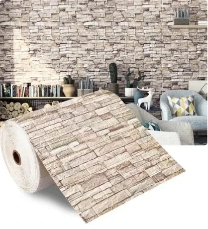 70cm x 2m 3D Soft Foam Brick Wallpaper Sticker Roll – DIY Self-Adhesive Decorative Wall Paper for Living Room, Kitchen & Bathroom