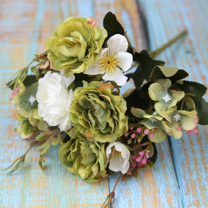 5 Forks 8 Heads Artificial Flowers Small Peony Bouquet Wedding Decorative Plants Wreaths Vases for Home Decoration Accessories