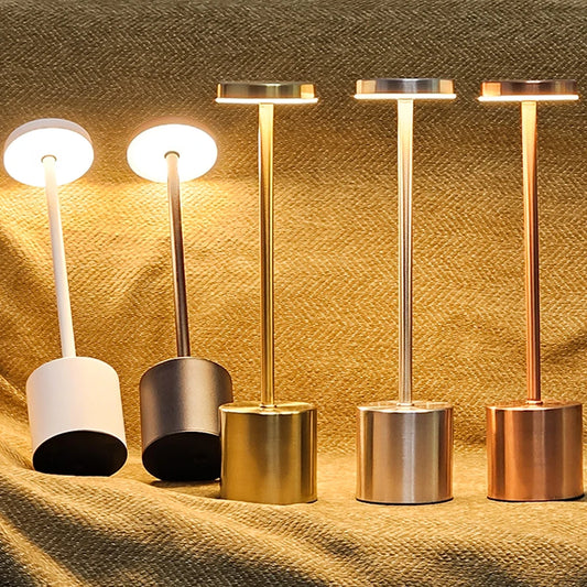 USB Rechargeable LED Table Lamp – Touch Control, 3-Color Dimmable Light, Metal Bedside & Desk Lamp