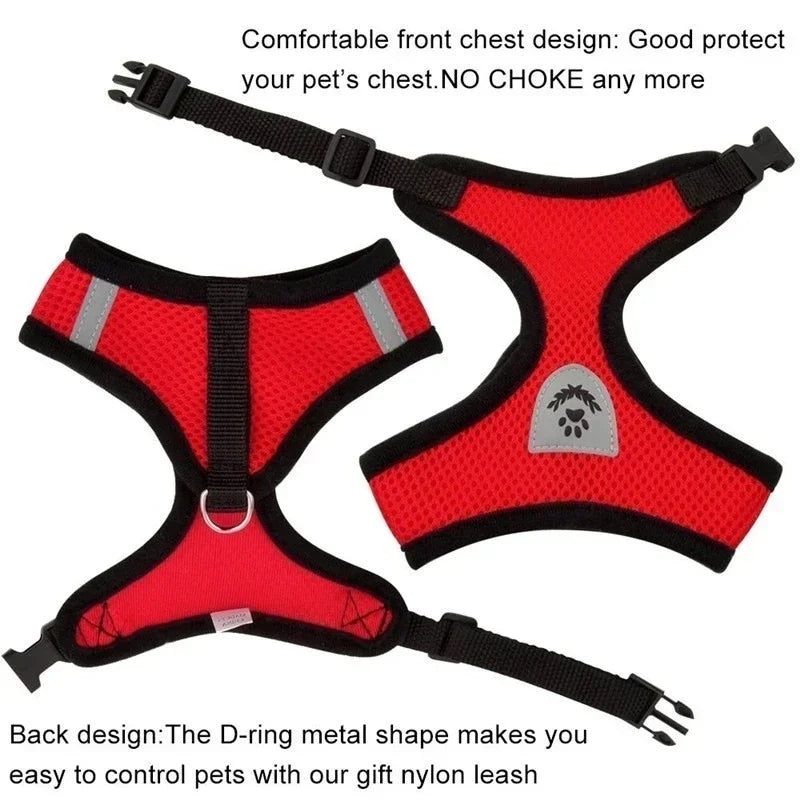 Adjustable Cat Harness Vest & Walking Lead – Polyester Mesh Dog Harness for Small & Medium Pets