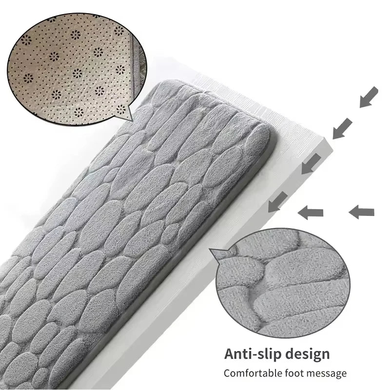 1PC Memory Foam Embossed Velvet Carpet – Non-Slip Cobblestone Floor Mat for Bathroom & Living Room