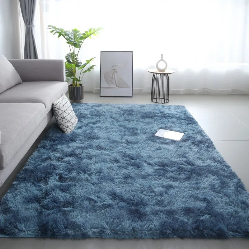 VIKAMA Simple Colorful Tie-Dye Silk Hair Carpet Non-Slip Bedroom Living Room Dirty Resistant Wearable Floor Mats Home Decoration