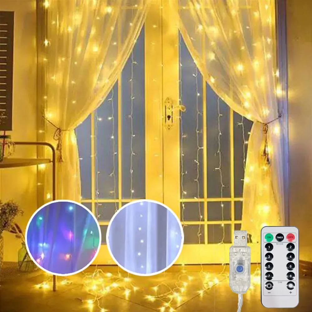 USB Curtain String Lights – 8 Modes LED Fairy Lights for Christmas, Halloween, Wedding & Home Decor