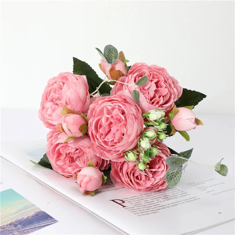 5 Forks 8 Heads Artificial Flowers Small Peony Bouquet Wedding Decorative Plants Wreaths Vases for Home Decoration Accessories