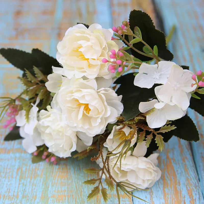 5 Forks 8 Heads Artificial Flowers Small Peony Bouquet Wedding Decorative Plants Wreaths Vases for Home Decoration Accessories