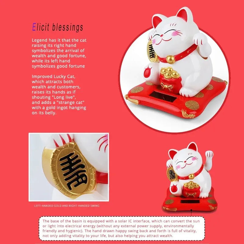 1pc Solar-Powered Lucky Beckoning Cat – Waving Wealth & Good Fortune Ornament for Home and Office
