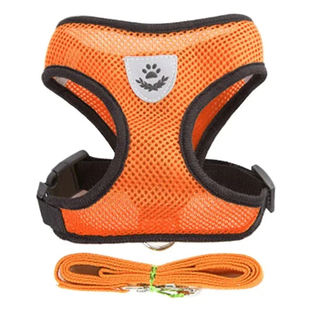 Adjustable Cat Harness Vest & Walking Lead – Polyester Mesh Dog Harness for Small & Medium Pets