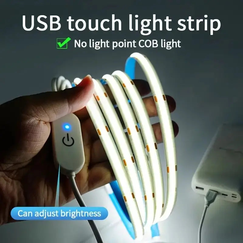 LED COB Light Strip with Touch Dimmer – Flexible 5V USB LED Tape for Indoor Lighting