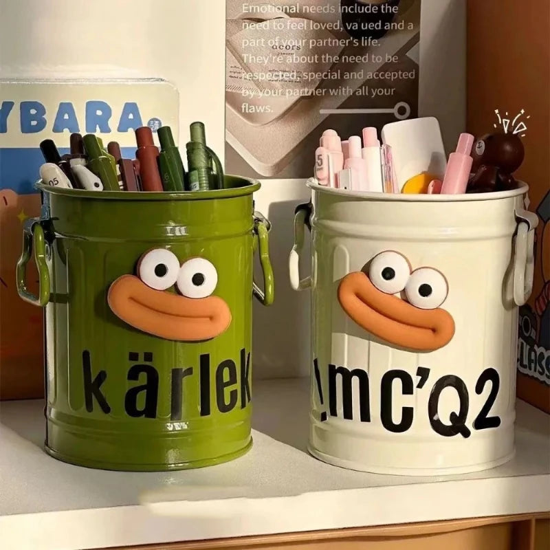 1 Pc Cartoon Pen Holder – Simple Desk & Office Storage Organizer with Random Letter Stickers