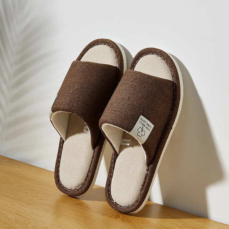 Breathable Linen Home Slippers – Open-Toe Indoor Shoes for Men & Women (Spring/Summer Comfort)