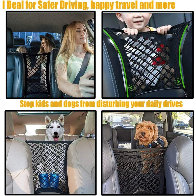 Stretchable Car Storage Net & Pet Barrier – Seat Divider Organizer for Backseat Essentials