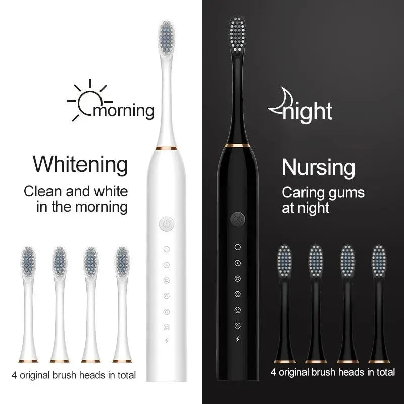 Electric Ultrasonic Toothbrush with Six Speed Modes – Soft Hair, USB Rechargeable, Waterproof Adult Tooth Cleaner – Automatic Couple Set