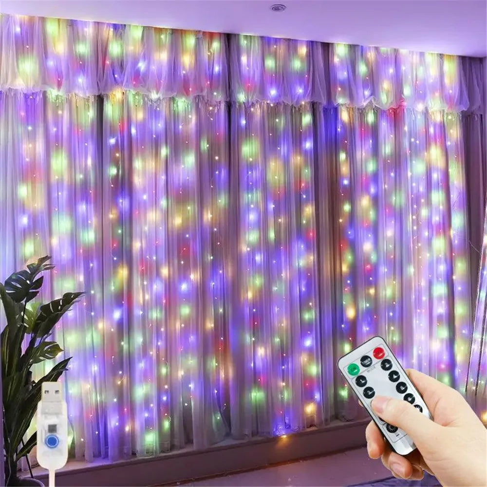 USB Curtain String Lights – 8 Modes LED Fairy Lights for Christmas, Halloween, Wedding & Home Decor